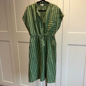 Elegant Green Striped Midi Dress